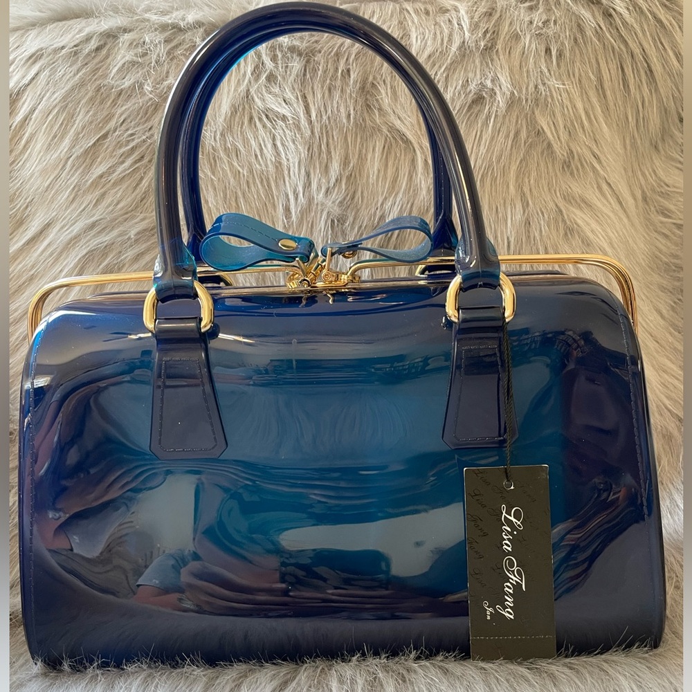 Navy Patent Satchel Handbag
